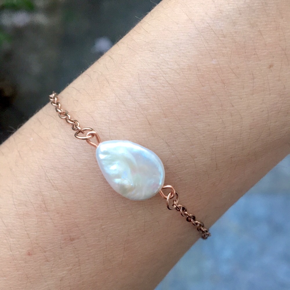 Freshwater Baroque Pearl + Rose Gold Stacking Bracelet - Picture 7 of 10